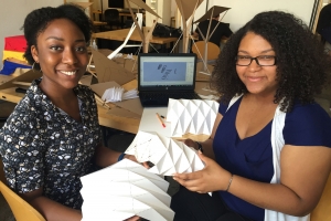 mitstudents Lisbeth Ogando of MIT Architecture is working this summer in the digitalstructures research group of MIT professor (and mitalumni) Caitlin Mueller. She was joined in her studio by Samira Okudaof MIT eecs.