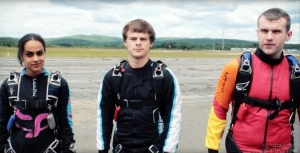 video screenshot of student sky divers