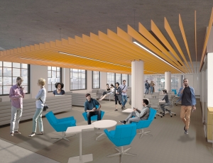 Rendering of a lounge in the innovation hub