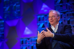 Eric Schmidt, the former executive chairman of Google's parent company, Alphabet, and a founding advisor to the Intelligence Quest, said MIT is positioned to turn Cambridge into an AI center. "We are auguring the Age of Intelligence right here," he said. Credits Image: Gretchen Ertl