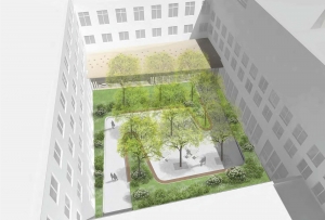 Aerial view of proposed courtyard. Image: KVA