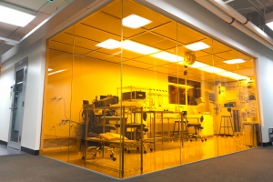 Canan Dagdeviren, an assistant professor at the MIT Media Lab, has implemented lean management principles in her cleanroom lab space, also called “YellowBox.” Credit: David Sadat