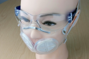 Researchers at MIT and Brigham and Women’s Hospital have designed a silicone rubber face mask that they believe could stop viral particles as effectively as N95 masks. The masks are based on the shape of the 3M 1860 style of N95 masks normally used at Brigham and Women’s Hospital. Most of the mask is silicone rubber, and there is space for one or two N95 filters, which are designed to be replaced after every use, while the rest of the mask can be sterilized and reused. This image shows the mask on a mannequin head. Courtesy of the researchers