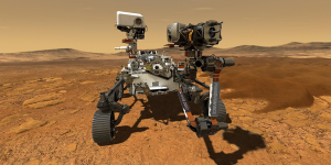 This illustration depicts NASA's Perseverance rover operating on the surface of Mars. Perseverance will land at the Red Planet's Jezero Crater a little after 3:40 p.m. EST (12:40 p.m. PST) on Feb. 18, 2021. Photo credit: NASA/JPL-Caltech