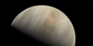 This artistic impression depicts Venus. Astronomers at MIT, Cardiff University, and elsewhere may have observed signs of life in the atmosphere of Venus.