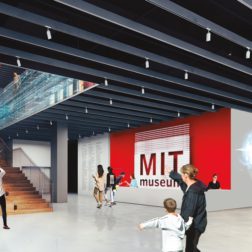 Rendered image of the MIT Museum lobby.