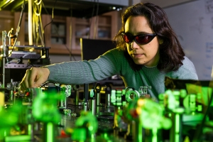 MIT associate professor of chemistry Gabriela Schlau-Cohen uses ultrafast spectroscopy to capture dynamic processes such as the transfer of energy between photosynthetic proteins and pigments.