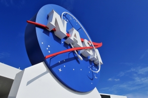 The NASA\'s Logo Signage at the Kennedy Space Center, NASA in Florida, USA.