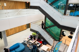 Staircase in lobby of MIT Student Center.