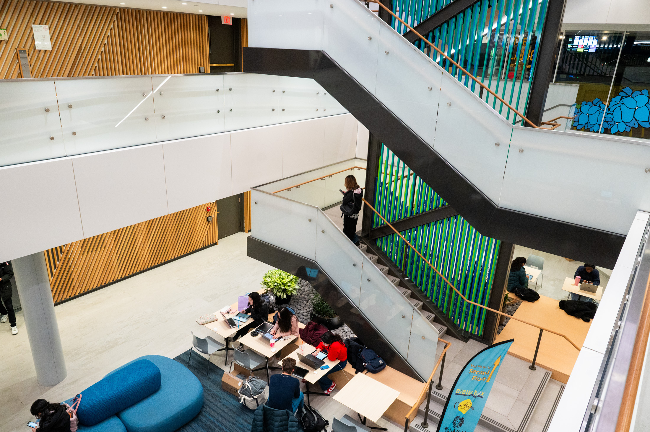 Staircase in lobby of MIT Student Center.